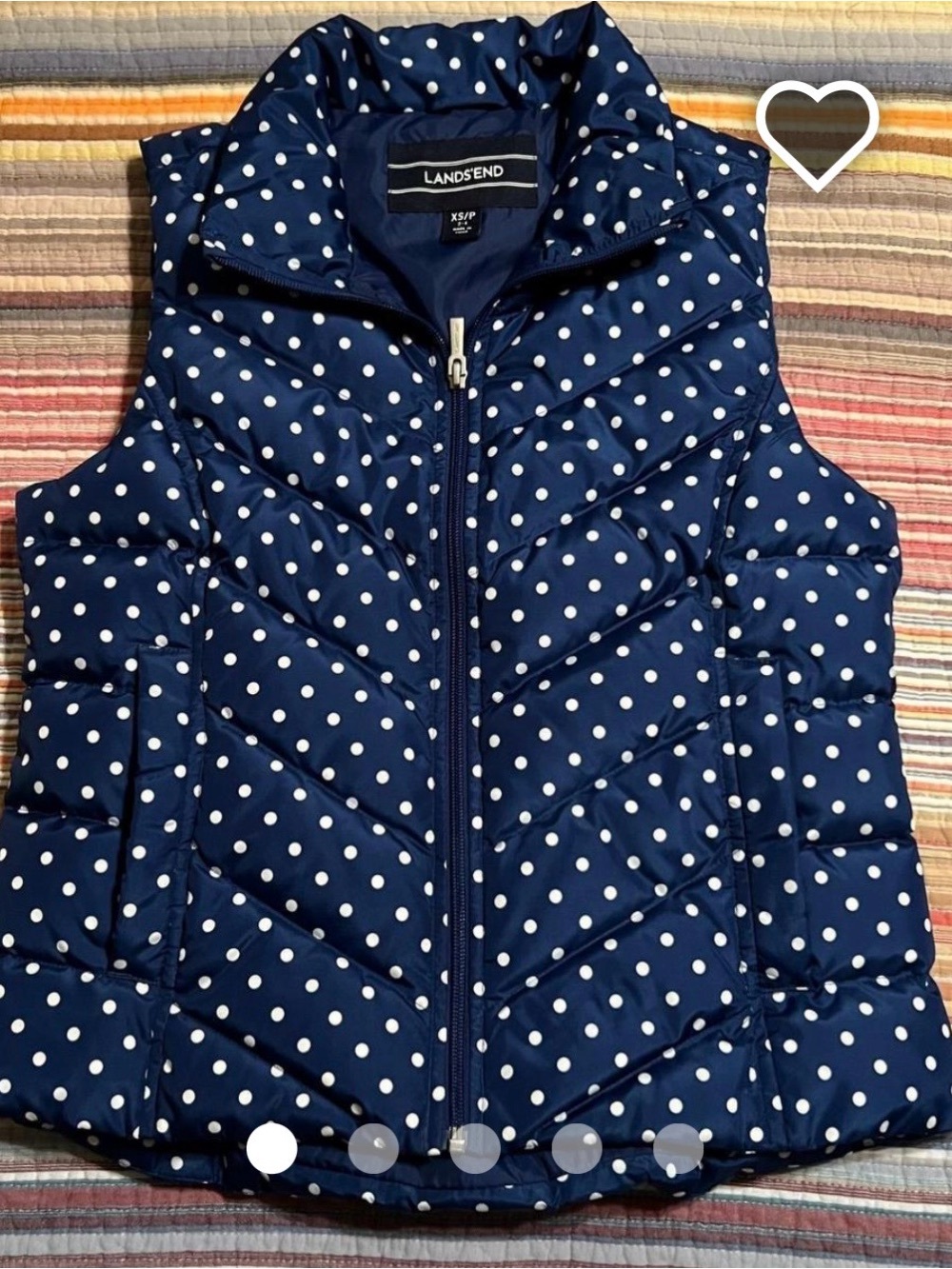 Lands' End Navy Blue Polka Dot Quilted Puffer Vest